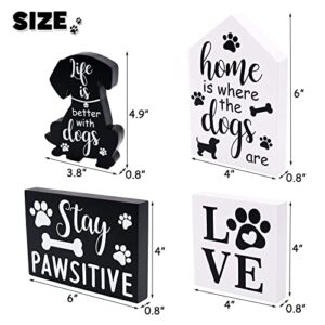 Zingoetrie Dog Tiered Tray Decorations Wooden Dog Sign Paw Wood Decor Farmhouse Tiered Tray Decorations Rustic Puppy Ornaments for Home Kitchen Window Table Set of 4 Housewarming Dog Mom Gift Idea