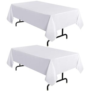 sancua 2 pack white tablecloth 60 x 102 inch, rectangle 6 feet table cloth – stain and wrinkle resistant washable polyester table cover for dining table, buffet parties and camping