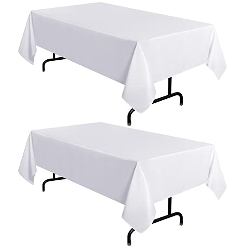 sancua 2 Pack White Tablecloth 60 x 102 Inch, Rectangle 6 Feet Table Cloth - Stain and Wrinkle Resistant Washable Polyester Table Cover for Dining Table, Buffet Parties and Camping