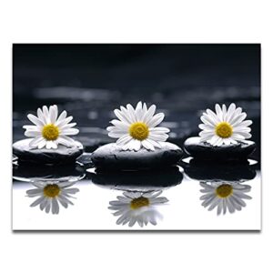 QTESPEII Black and White Canvas Wall Art Yellow Daisy Pictures Flower and Stone Paintings for Bathroom Living Room Bedroom Office Decoration Framed Still Life Modern Zen Home Decor 12"x16" 1 Panel