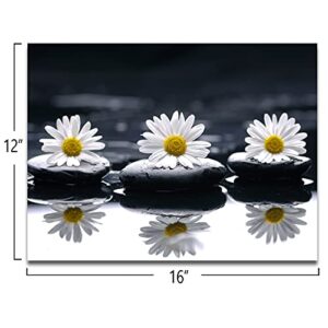 QTESPEII Black and White Canvas Wall Art Yellow Daisy Pictures Flower and Stone Paintings for Bathroom Living Room Bedroom Office Decoration Framed Still Life Modern Zen Home Decor 12"x16" 1 Panel