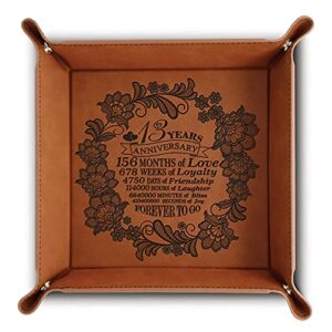 bella busta-13 years anniversary-traditional lace engraved art work design for 13th anniversary-engraved leatherette valet tray (rawhide)