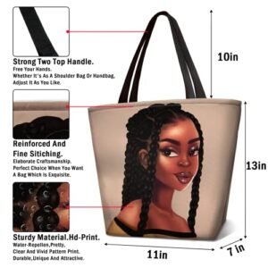 Womens Girls African American Tote Travel Bag Black Girl Shoulder Handbag For Work Travel Business Beach Shopping School
