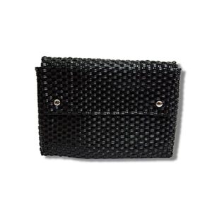 somewhere haute® recycled plastic hand woven fold over clutch bag (solid black)