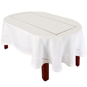 grelucgo solid color double hemstitched dining tablecloth (off white, oval 60×84 inches)