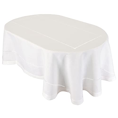 Grelucgo Solid Color Double Hemstitched Dining Tablecloth (Off White, Oval 60x84 inches)