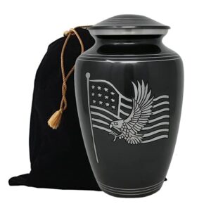 american honor and glory cremation urn, handcrafted metal urn for human ashes, adult cremation urn with velvet bag