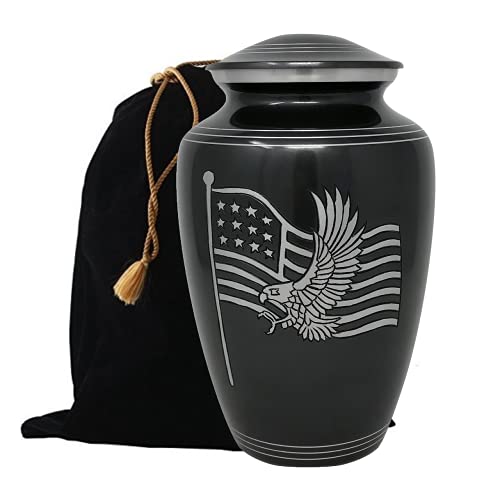 American Honor and Glory Cremation Urn, Handcrafted Metal Urn for Human Ashes, Adult Cremation Urn with Velvet Bag