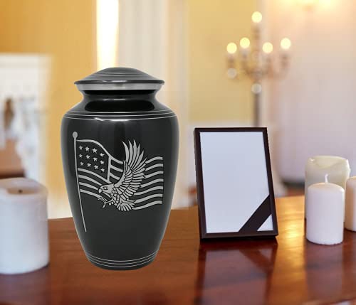 American Honor and Glory Cremation Urn, Handcrafted Metal Urn for Human Ashes, Adult Cremation Urn with Velvet Bag