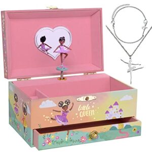 jewelkeeper ballerina music box & little girls jewelry set – 3 ballerina gifts for girls – little queen design