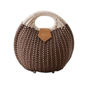 women’s shell shape straw bag rattan beach tote summer straw tote bag (brown,one size)