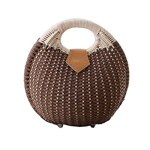 Women's Shell Shape Straw Bag Rattan Beach Tote Summer Straw Tote Bag (Brown,One Size)