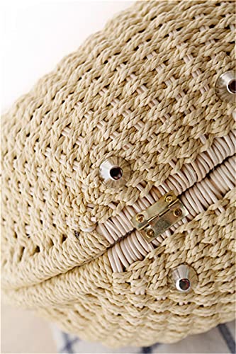 Women's Shell Shape Straw Bag Rattan Beach Tote Summer Straw Tote Bag (Brown,One Size)