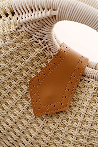 Women's Shell Shape Straw Bag Rattan Beach Tote Summer Straw Tote Bag (Brown,One Size)