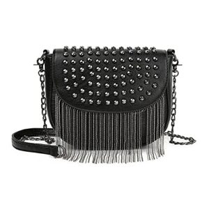 women’s small studs crossbody handbag fashion shell shape shoulder messenger bag (black-2)