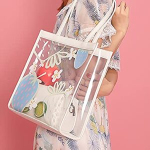 QZUnique Handbags Set Clear PVC Shoulder Bag + Leather Crossbody Bag Large Printed Cute Tote Bag for Women