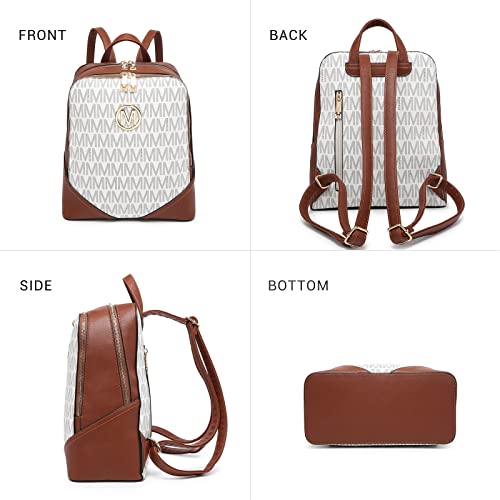 MKP COLLECTION Women Fashion Double Zipper Medium Backpack Purse PU Leather Girls Ladies Bookbag Travel Shoulder Bag Set 2Pcs