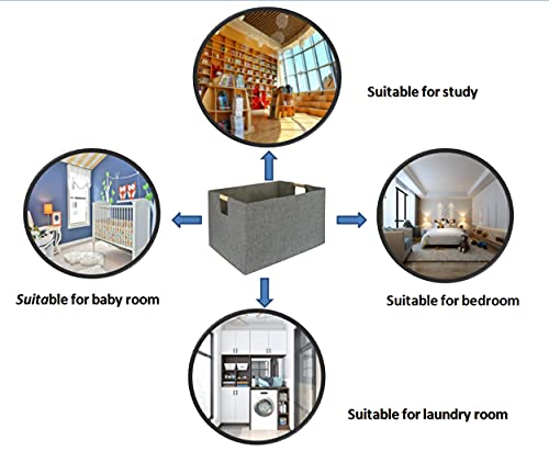 FUULOXE Storage Bin for Shelves Rectangle Closet Baskets Foldable Toy Box with Handles and Sturdy Cardboard for Nursery Home Office Car Dormroom(Grey)