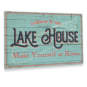beastzheng rustic welcome to our lake house metal tin sign wall decor farmhouse beach sign gifts