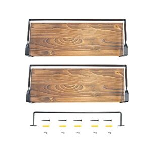 Montle Home Wood Storage Shelves, Wall Mounted Floating Shelves for Bathroom and Kitchen in Carbonized Natural, Set of 2