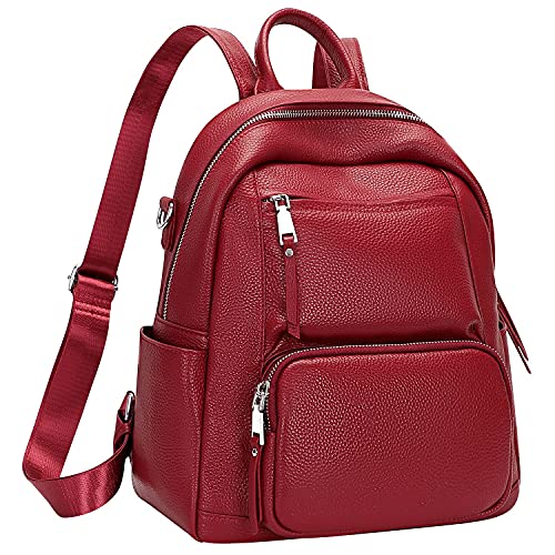 Over Earth Genuine Leather Backpack Purse for Women Fashion Leather Rucksack Purse(O605E Wine Red)