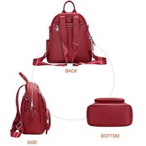 Over Earth Genuine Leather Backpack Purse for Women Fashion Leather Rucksack Purse(O605E Wine Red)