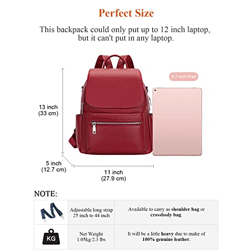 Over Earth Genuine Leather Backpack Purse for Women Fashion Travel Leather Rucksack Purse with Flap for Ladies(O138E Wine Red)