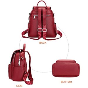 Over Earth Genuine Leather Backpack Purse for Women Fashion Travel Leather Rucksack Purse with Flap for Ladies(O138E Wine Red)