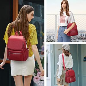 Over Earth Genuine Leather Backpack Purse for Women Fashion Travel Leather Rucksack Purse with Flap for Ladies(O138E Wine Red)