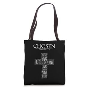 Chosen Ephesians 1:3-5 Tshirt with Cross Word Collage Tote Bag