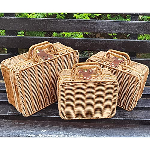 HIOODJO Seagrass Storage Baskets with Lids,Wicker Rattan Box,Rectangular Woven Bins,Artificial Wooden Suitcase for Shelf Organizer (11.6x4.7x8.3inches), Grey, (210518XU01-1-9361-1736483241)