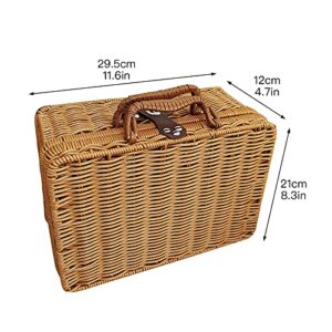 HIOODJO Seagrass Storage Baskets with Lids,Wicker Rattan Box,Rectangular Woven Bins,Artificial Wooden Suitcase for Shelf Organizer (11.6x4.7x8.3inches), Grey, (210518XU01-1-9361-1736483241)