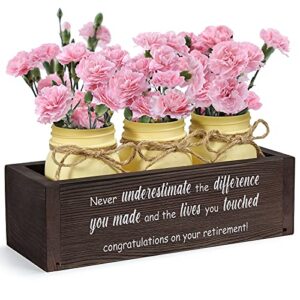 thygiftree retirement gifts for women, 2023 happy retirement appreciation gifts for mom teacher nurse coworkers employee friends, mason jar farmhouse planter box – never underestimate the difference you made