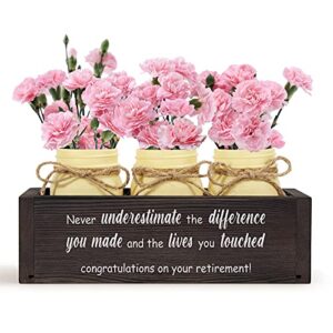 THYGIFTREE Retirement Gifts for Women, 2023 Happy Retirement Appreciation Gifts for Mom Teacher Nurse Coworkers Employee Friends, Mason Jar Farmhouse Planter Box - Never Underestimate the Difference You Made