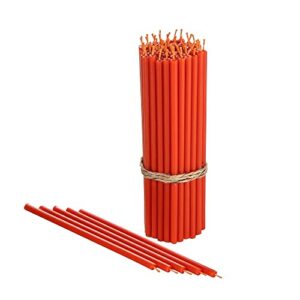 danilovo pure beeswax candles – no-drip, smoke-less, tall, thin taper candles – decorative candles for church prayer, decor or birthday candles – honey scented candles – 6.4”x0.22” (orange, 50pcs)