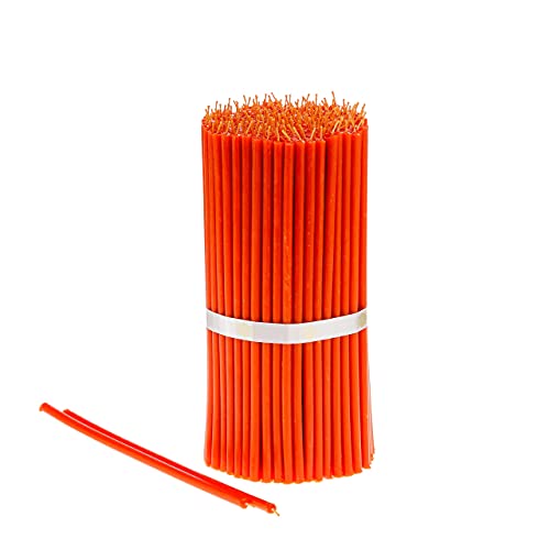 Danilovo Pure Beeswax Candles - No-Drip, Smoke-Less, Tall, Thin Taper Candles – Decorative Candles for Church Prayer, Decor or Birthday Candles – Honey Scented Candles – 6.4”x0.22” (Orange, 50pcs)