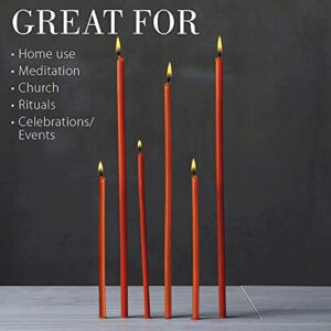 Danilovo Pure Beeswax Candles - No-Drip, Smoke-Less, Tall, Thin Taper Candles – Decorative Candles for Church Prayer, Decor or Birthday Candles – Honey Scented Candles – 6.4”x0.22” (Orange, 50pcs)