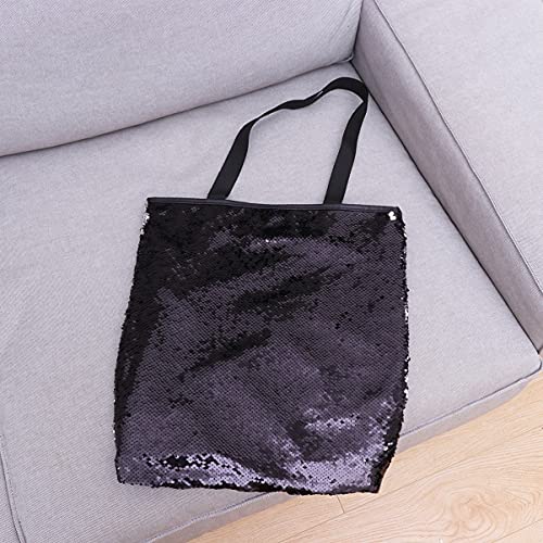 PartyKindom Travel Tote Bag Tote Bag Sequin Large Capacity Handbag Shoulder Bag Woman Shopping Bag- Black Versa Tote