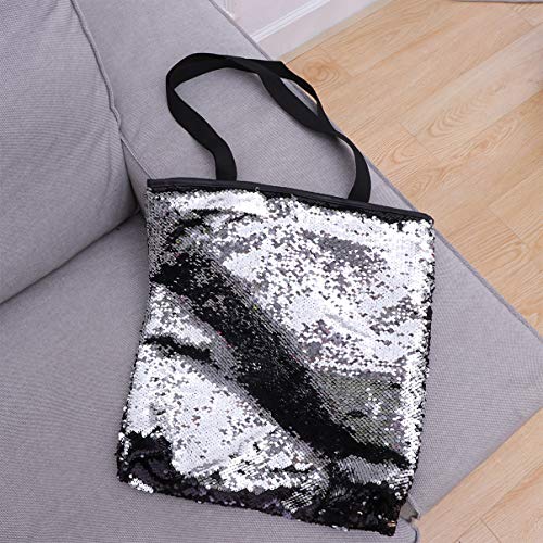 PartyKindom Travel Tote Bag Tote Bag Sequin Large Capacity Handbag Shoulder Bag Woman Shopping Bag- Black Versa Tote