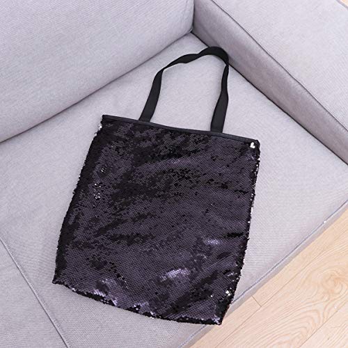 PartyKindom Travel Tote Bag Tote Bag Sequin Large Capacity Handbag Shoulder Bag Woman Shopping Bag- Black Versa Tote