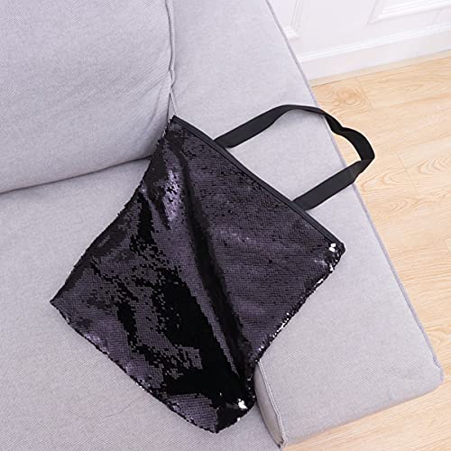 PartyKindom Travel Tote Bag Tote Bag Sequin Large Capacity Handbag Shoulder Bag Woman Shopping Bag- Black Versa Tote