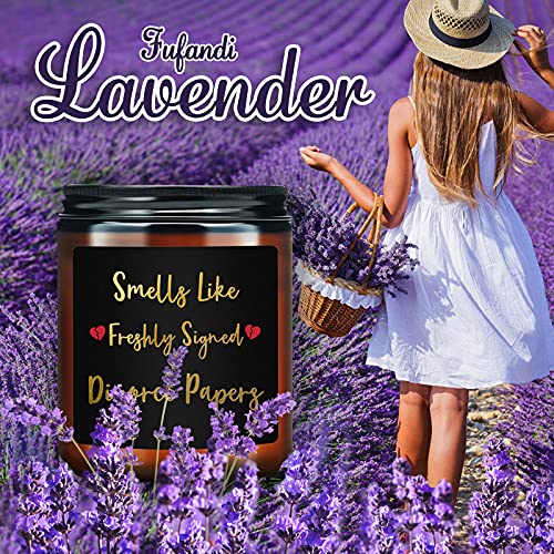 Fufandi Funny Divorce Gifts for Women - Unique Divorce Candle Gift - Breaking Up Gifts for Best Friends, Sister, Coworkers, Her, BFF, Female Friends - Lavender Scented Candles with Keychain