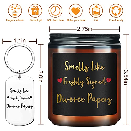 Fufandi Funny Divorce Gifts for Women - Unique Divorce Candle Gift - Breaking Up Gifts for Best Friends, Sister, Coworkers, Her, BFF, Female Friends - Lavender Scented Candles with Keychain