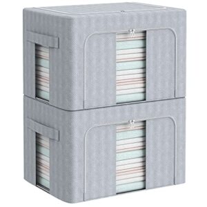 clothes storage organizer bins- stackable storage containers for closet foldable storage bins for clothes with clear window & carry handles (extra large-100l(23.6×16.5×15.7inch), light gray)
