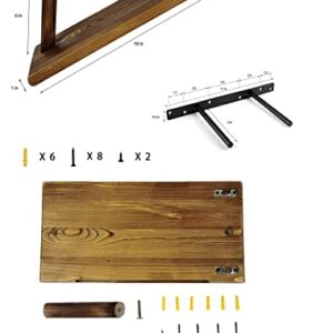 Meng Club Multi-use Rustic Long Mounted Corner Decorative Dark Wall Floating Bookshelf with 30 Degree Angle Wooden Bar for Living Room, Solid Pine Wood Wall Book Shelves Set for Hanging Coats Hook