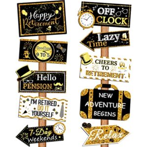 20 pieces retirement party sign happy retirement party directional sign retired yard sign retirement hanging cards for happy retirement party supplies, 10 styles (black, gold, white)