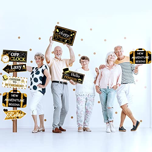 20 Pieces Retirement Party Sign Happy Retirement Party Directional Sign Retired Yard Sign Retirement Hanging Cards for Happy Retirement Party Supplies, 10 Styles (Black, Gold, White)