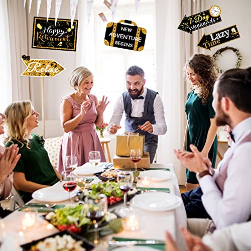 20 Pieces Retirement Party Sign Happy Retirement Party Directional Sign Retired Yard Sign Retirement Hanging Cards for Happy Retirement Party Supplies, 10 Styles (Black, Gold, White)