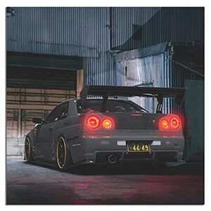 XPFFF JDM Car Posters R34 Canvas Art Painting Decor Wall Posters Family Bedroom Hotel Restaurant Gym Office Decorative for Room Aesthetic Gift Poster 12×12inchs(30×30cm)