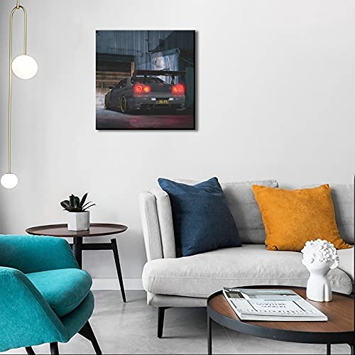 XPFFF JDM Car Posters R34 Canvas Art Painting Decor Wall Posters Family Bedroom Hotel Restaurant Gym Office Decorative for Room Aesthetic Gift Poster 12×12inchs(30×30cm)